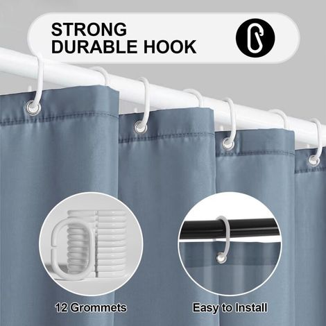 Rideau de douche anti-moisissure, rideau de douche PEVA imperméable 180180 cm avec 12 crochets en plastique (1/3)
