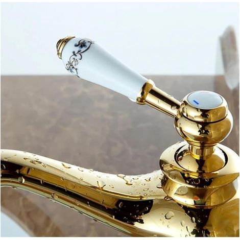 Robinet mitigeur antique doré et noir pour eau chaude et froide, élégant robinet de salle de bain et de cuisine (1/5)