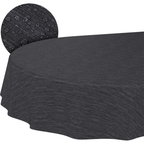 Nappe de Table en Toile cirée - Aspect Lin - Facile d'entretien et imperméable - 160 x 140 cm (Ovale) - Bord coupé - Anthracite (1/5)