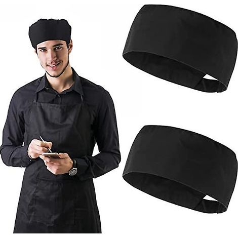Set mit 2 verstellbaren, schwarzen Unisex-Kochmützen für Kochen und Catering (1/5)
