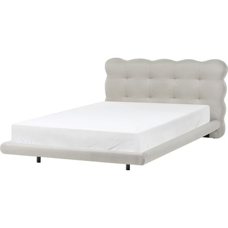 Bed Frame Beige Fabric Upholstery Tufted Headboard Slatted Base EU Small Double Size 4ft Metal Legs Modern Design SOULISSE (1/5)