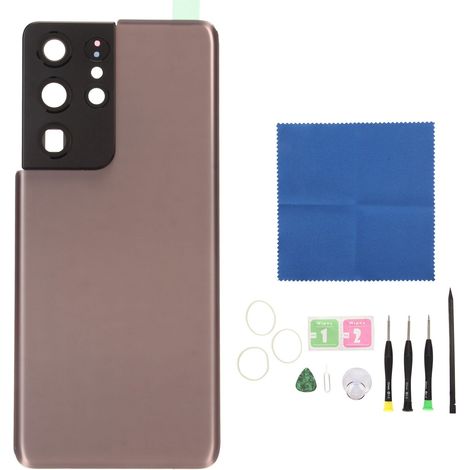 Coque Arrière de Remplacement avec Lentille d'Appareil Photo Pré-Installée et Adhésifs pour Samsung Galaxy S21 Ultra Marron (1/5)