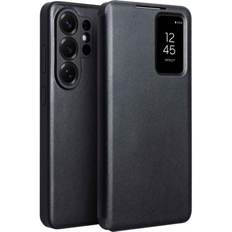 Funda de cuero Qialino para Samsung Galaxy S26 Ultra, con ventana, color negro. (1/5)