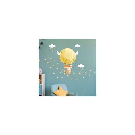30x90cm、muraux enfants Decoration chambre bébé Sticker mural chambre enfant Autocollant mural renard voyageur +étoiles (1/5)