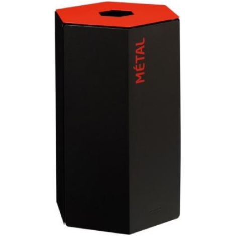 Corbeille de tri sélectif Hexatri, sans serrure - métal - 50l - gris manganèse / rouge signalisation - RAL 3020 (1/4)