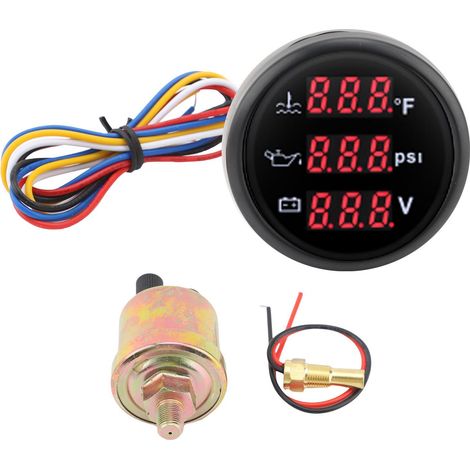 Kit di sensori 3 in 1: indicatore di temperatura del liquido di raffreddamento del motore, manometro della pressione dell'olio, voltmetro della batteria per auto/barca, display digitale da 52 mm, retr (1/4)