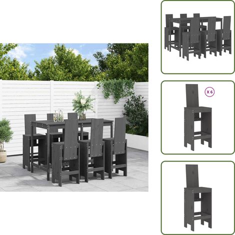 Tavolo da giardino - vidaXL Set Bar da Giardino 7 pz Grigio in Legno Massello di Pino - Sgabello da bar