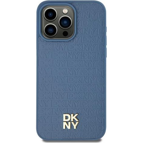 iPhone 15 dkny Hartschalen-Hülle mit Ledermuster und MagSafe-Funktion, blau