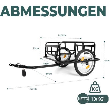 Remolque de bicicleta plegable 50 kg con enganche universal, ruedas de 16 pulgadas, negro DESVIAE (1/5)