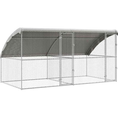 Cages pour chiens, lot de 2, argentées, 4 x 2 x 2 mètres, acier galvanisé.