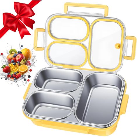 Bento Lunchbox, Brotdose acier inoxydable avec 3 Fächern & Unabhängiger Dichtungsring (1/5)