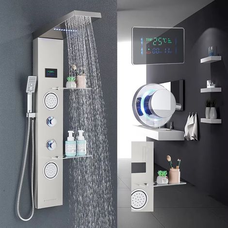 Regenduschen-Set, multifunktionales Digitaldisplay, Duschsäule, Spa-Duschkopf mit Ablage