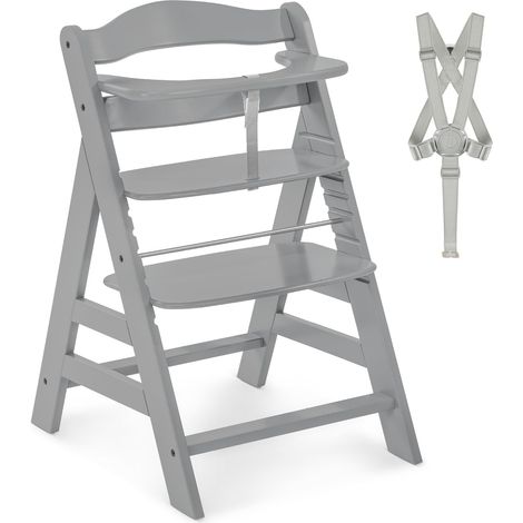 Chaise Haute Bébé Évolutive Alpha+ Bois jusqu'à 90 kg, Grey (1/5)