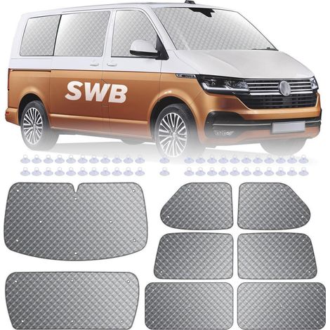 Jeu de 8 rideaux thermiques pour VW T4 SWB, pare-soleil intérieur luxe, occultant, protection UV (1/5)