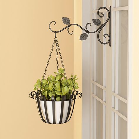 2 Pièces Support de Panier Suspendu Noir pour Plantes Décoratives Murale (1/5)