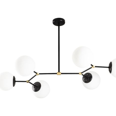 Lampadario 6 sfere L. 100 x H. 52 cm in Metallo Nero e Bianco - DAMAR (1/5)