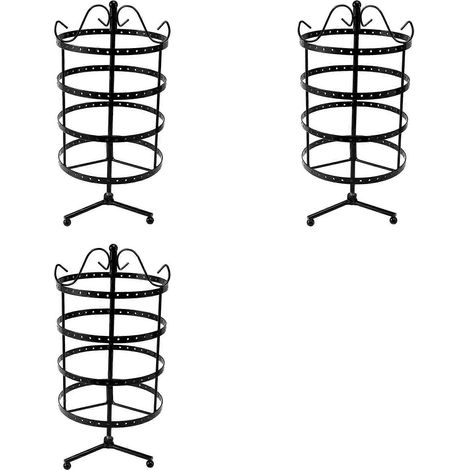 Trois présentoirs à bijoux circulaires rotatifs à 144 trous, supports de boucles d'oreilles en métal noir et étagères de rangement. (1/5)
