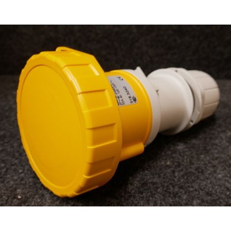 Prise mobile 2P+T 32A femelle clapet jaune 100-130V 50/60Hz 4h étanche IP66/IP67 OPTIMA (1/2)