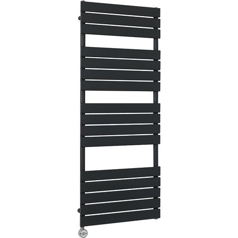 Milano Lustro Electric Black Flat Panel Heated Towel Rail Radiator with WiFi Thermostatic Heating Element - 1500mm x 600mm (1/4)