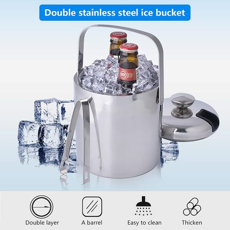 Eiswürfelbehälter mit Deckel 1,3L, Eisbehälter Sektkühler Eiswürfelbehälter Edelstahl Behälter Mit Zange Und Deckel (1/5)