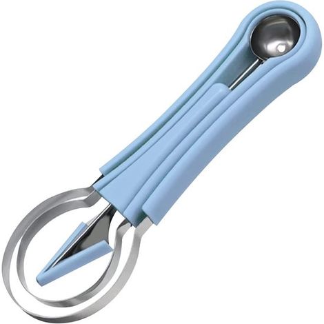 Juego de herramientas de acero inoxidable 4 en 1 para cortar sandía, pala para frutas, removedor de semillas y sacabocados (azul). (1/5)