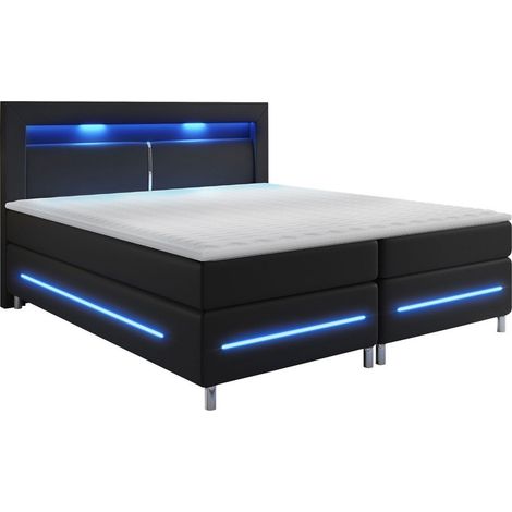 Cama continental Ros, Soft 100, Doble, Continental, 180x200, Cuero ecológico, Somieres, 180x210x115cm, LED