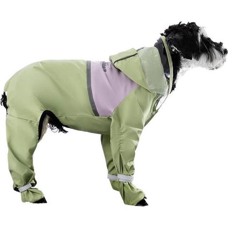 Impermeabile per cani. Impermeabile traspirante con zampe, cappuccio, facile da indossare e togliere, riflettente, impermeabile per cani di taglia grande. (1/5)