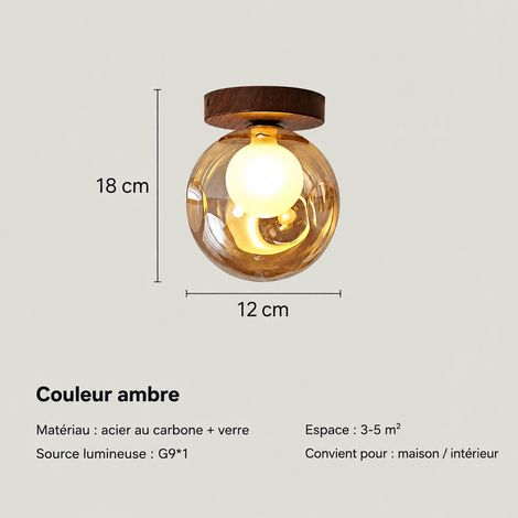 Plafonnier Vintage Verre et Couleur Noyer 12 cm Lumière Blanche 31 × 22 × 22 cm 1 kg – Livraison gratuite (1/5)