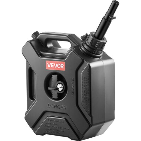 VEVOR Contenitore per Carburante 5 L, Tanica per Benzina con Beccuccio e Staffa Bloccabile, Portata Massima 0,25L/s, Sicuro e a Prova di Perdite per la Maggior Parte di Auto, Moto, ATV, UTV, Nero
