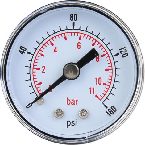 Manomètre mécanique pour air, huile et eau, connexion arrière BSPT 1/8" (0-160 psi 0-11 bar) (1/5)