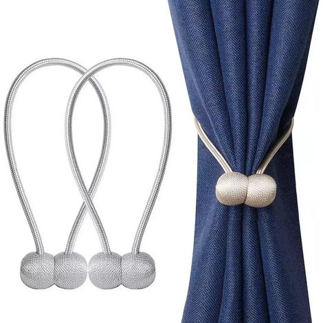 Lot de 2 - Embrasses/Supports de rideaux - Magnétiques Argent (1/4)