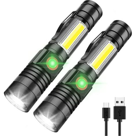 Lampe torche LED rechargeable, 1000 lumens, ultra-lumineuse, magnétique, avec lampe de travail COB, étanche, 4 modes, lot de 2 lampes torches tactiques d'urgence pour le camping en plein air (1/5)