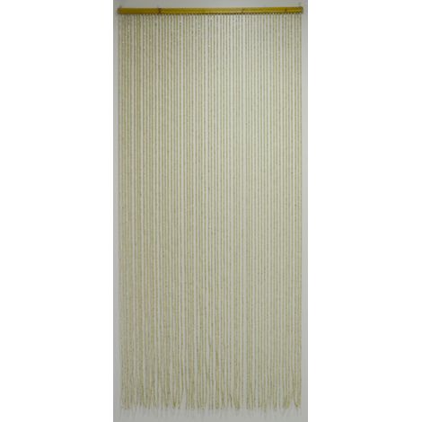 Rideau de porte à lanières de perles bois 90x220 cm – Couleur beige – Prêt à poser – Anti-mouches pour intérieur et extérieur – Confortex (1/5)