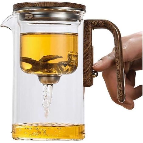 théière magique de 600 ml avec séparateur d'eau, théière en verre avec infuseur intégré et passoire. (1/4)