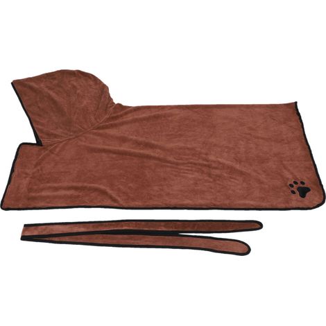Peignoir Pour Animaux De Compagnie - Absorbant - À Capuche Avec Ceinture Réglable - Marron - 1 Pièce (1/5)