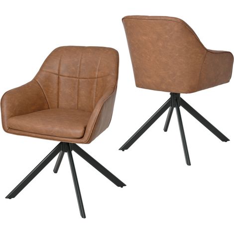 Goeurvant Moderner Esszimmerstühle mit dicker Doppelsitzpolsterung, breiter Rückenlehne und ergonomischen Armlehnen - 2er Set - Braun
