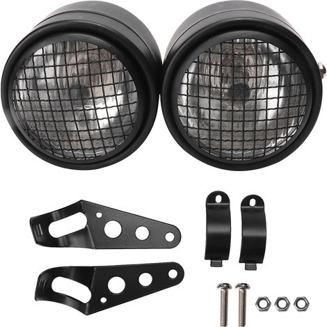 GARRYFIZH Phare avant double rond universel pour moto 8,5 pouces en fer (grille noire et blanche)