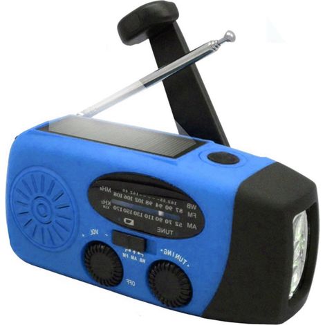 Ortviai Radio d'urgence à manivelle avec lampe LED, radio météo portable solaire et USB, AM/FM/NOAA, 2000 mAh