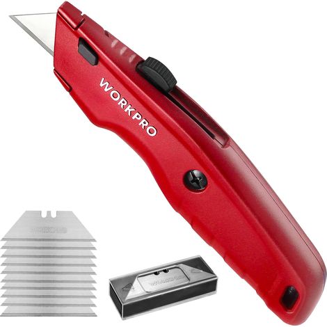 WORKPRO Coltello di Sicurezza, Coltello Retrattile, Coltello Taglierino con 10 Lama di Ricambio a Cambio Rapido, Rosso (1/5)