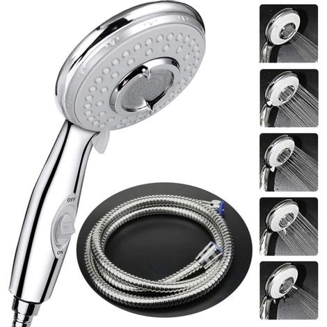 Cabezal de ducha + manguera flexible de 2 m, cabezal de ducha con manguera, cabezal de ducha de acero inoxidable de alta presión (1/5)