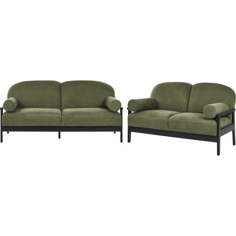 Conjunto de sala de estar sofá 2 plazas sofá 3 plazas tapizados patas de madera estilo tradicional tela repelente al agua verde Pilarne (1/5)