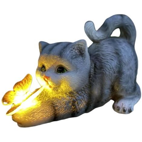 Figurine de chat décorative pour jardin, Décoration de jardin, Papillons Lampes solaires pour extérieur, Balcon Décoration de jardin, Layout Chat mignon Papillon Ornements en résine Lampes solaires (1/2)