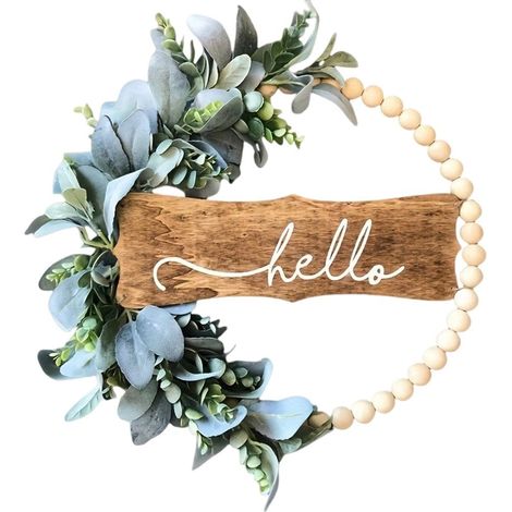 Guirlande De Porte - Feuillage Artificiel Agneau - Perles En Bois Naturel - Pour Décoration Intérieure Extérieure - 1 Pièce (1/5)