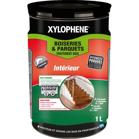 Xylophene – Traitement bois pour parquets et boiseries incolore 1L – Insecticide anti-termites – Préventif et curatif – Rendement 5m²