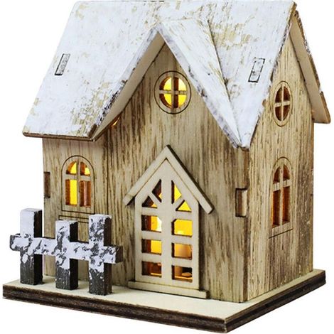 lyrlody Maison en Bois LED Hut Lumineuse Cabine en Bois Rougeoyant Maison de Noël Illuminée avec des Lumières Chaudes pour la Maison de Bureau de Bureau Suspendue (A) (1/5)