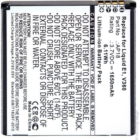 NX - Batterie téléphone, smartphone, GSM pour Acer 3.7V 1650mAh - AP18 (1/4)