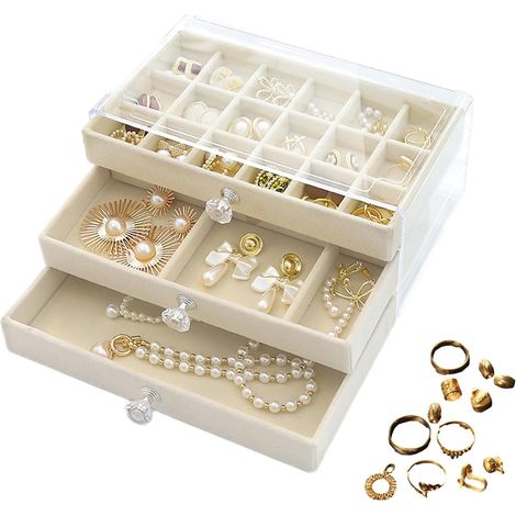 Boîte de rangement transparente pour bijoux – Tiroir de rangement multi-couches Anti-rayures pour boucles d'oreilles, bagues, colliers, bracelets, boutons de manchette, broches, présentoir pour (1/5)