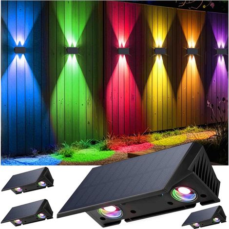 4er-Pack Solar-Gartenzaunleuchten, RGB-Beleuchtung oben und unten, wasserdichte Wandleuchte mit 12 Stunden Akkulaufzeit für Pool und Garage (1/5)