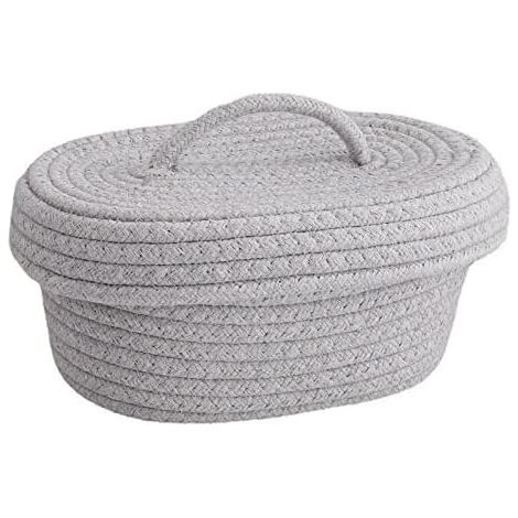 Panier en Corde de Coton Boîte de Rangement de Bureau avec Couvercle Panier de Rangement en Corde de Coton Fait à la Main Grands Paniers de Rangement pour Articles Divers (Gris) (1/5)