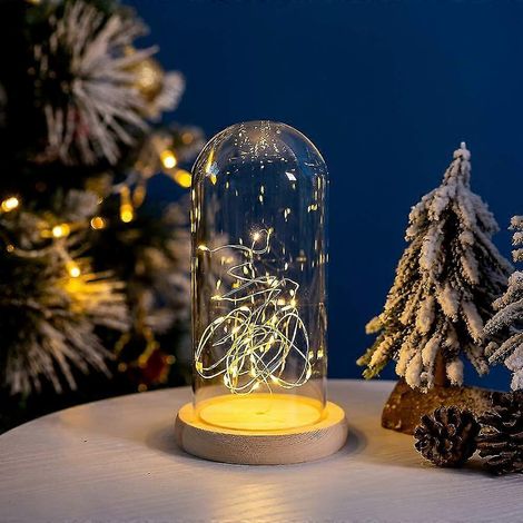 Cloche décorative en verre avec base en liège, dôme en verre avec guirlande lumineuse LED à piles pour lampe d'exposition, remplissage décoratif, E (1/5)